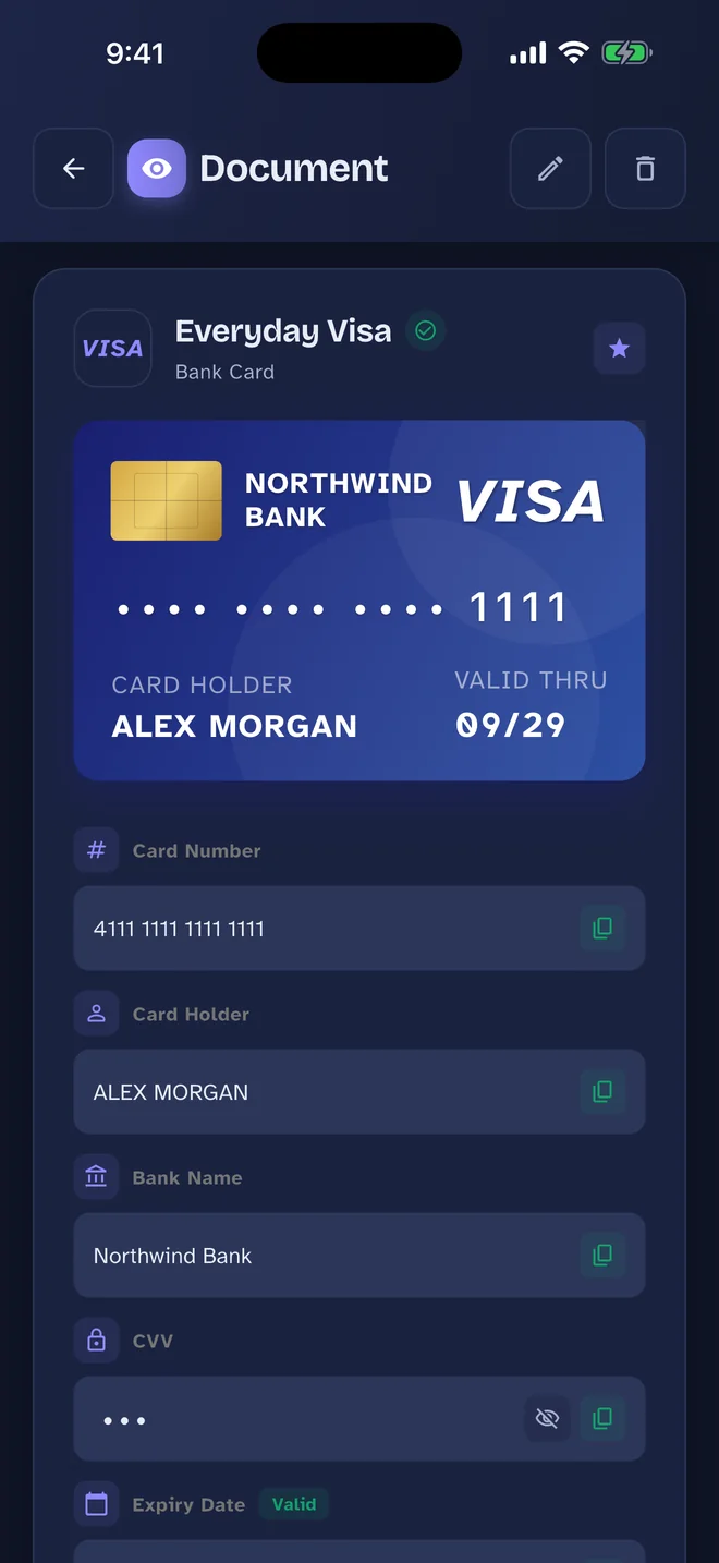 Pass Card Bank card screen: Bank cards that look like the card in your wallet