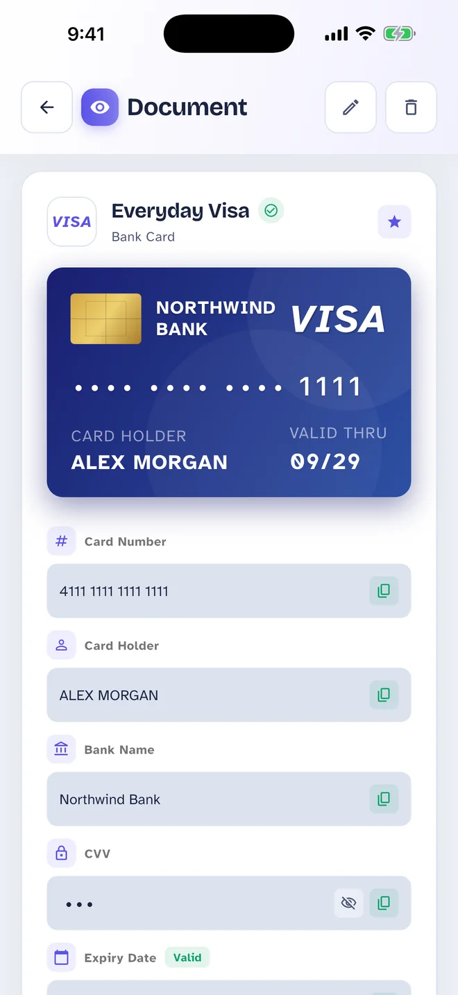 Pass Card Bank card screen: Bank cards that look like the card in your wallet